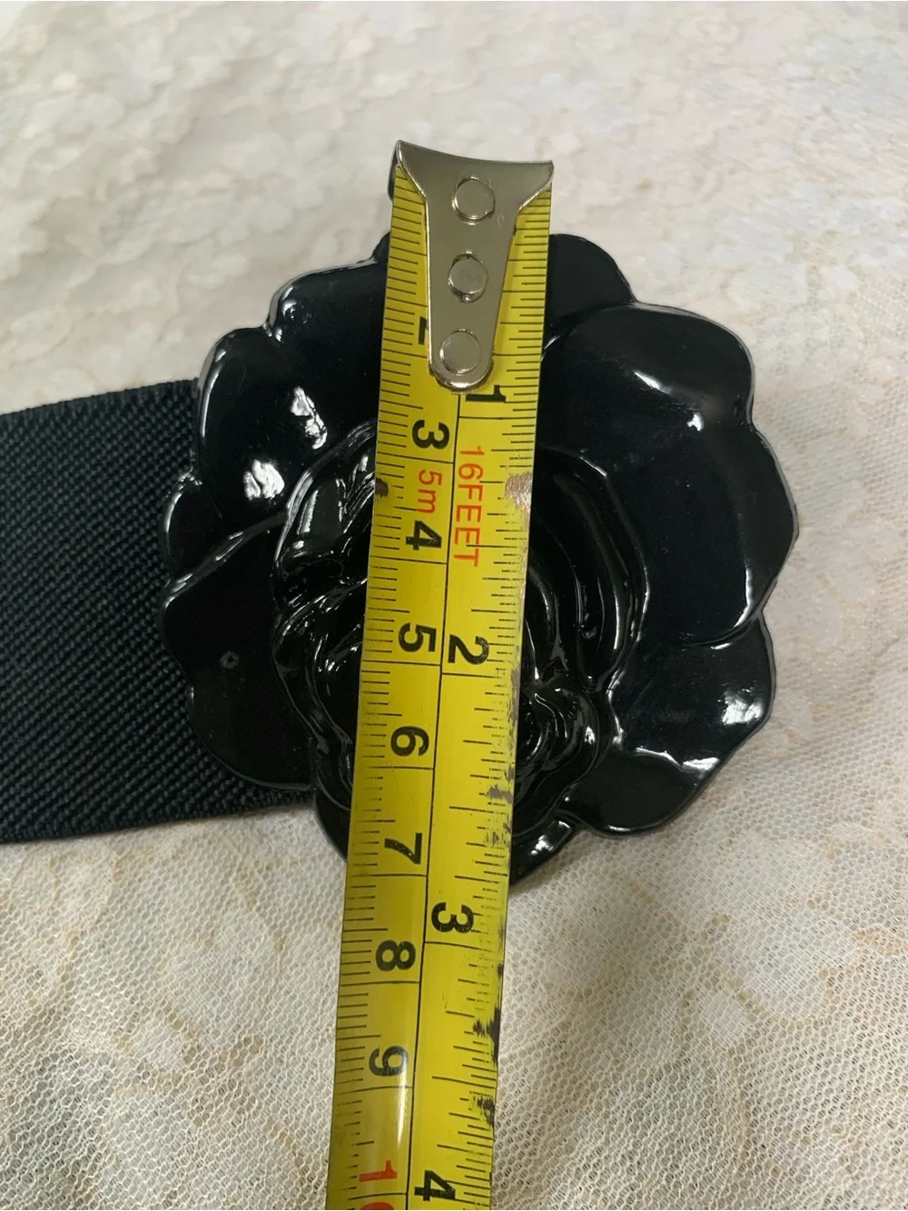 Women’s Black Rose Flower Elastic Stretch Belt | Retro Wide Dress Cinch Band